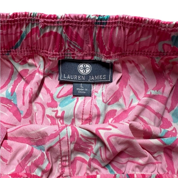 Lauren James Pink Floral Tulip Swim Board Nylon Athletic Gym Shorts Large - Picture 2 of 8